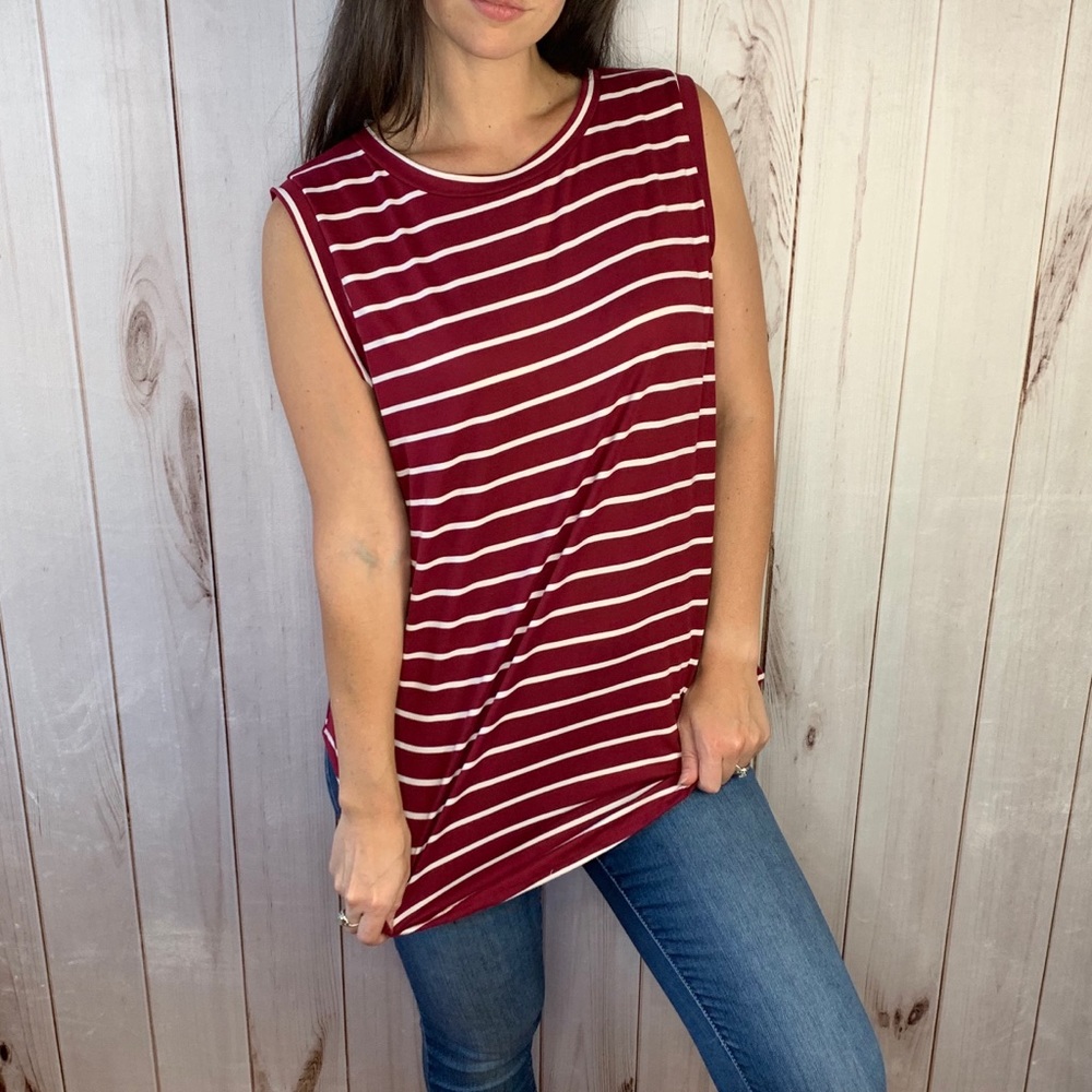 Mia- red white striped sleeveless top - Picture 7 of 8